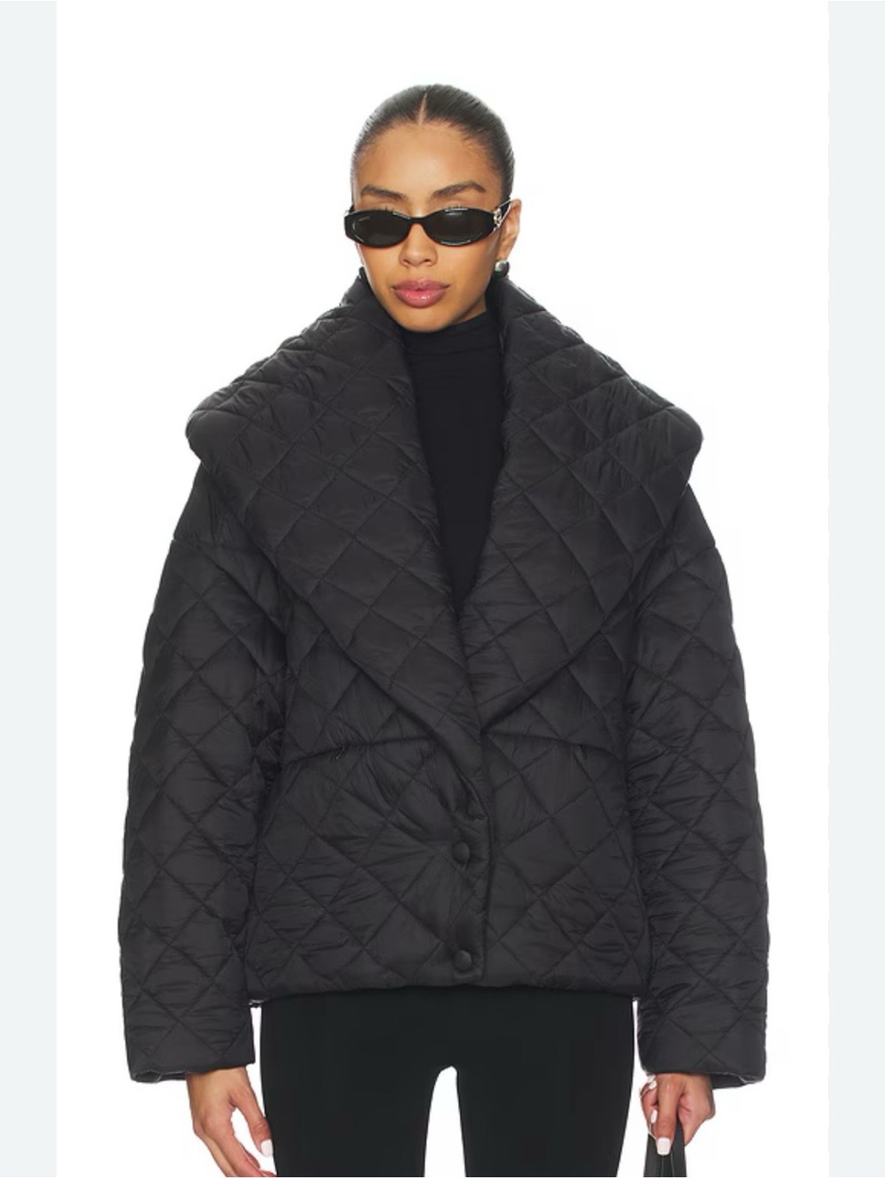 Lamarque Black Quilted Puffer with Wide Shawl Collar
